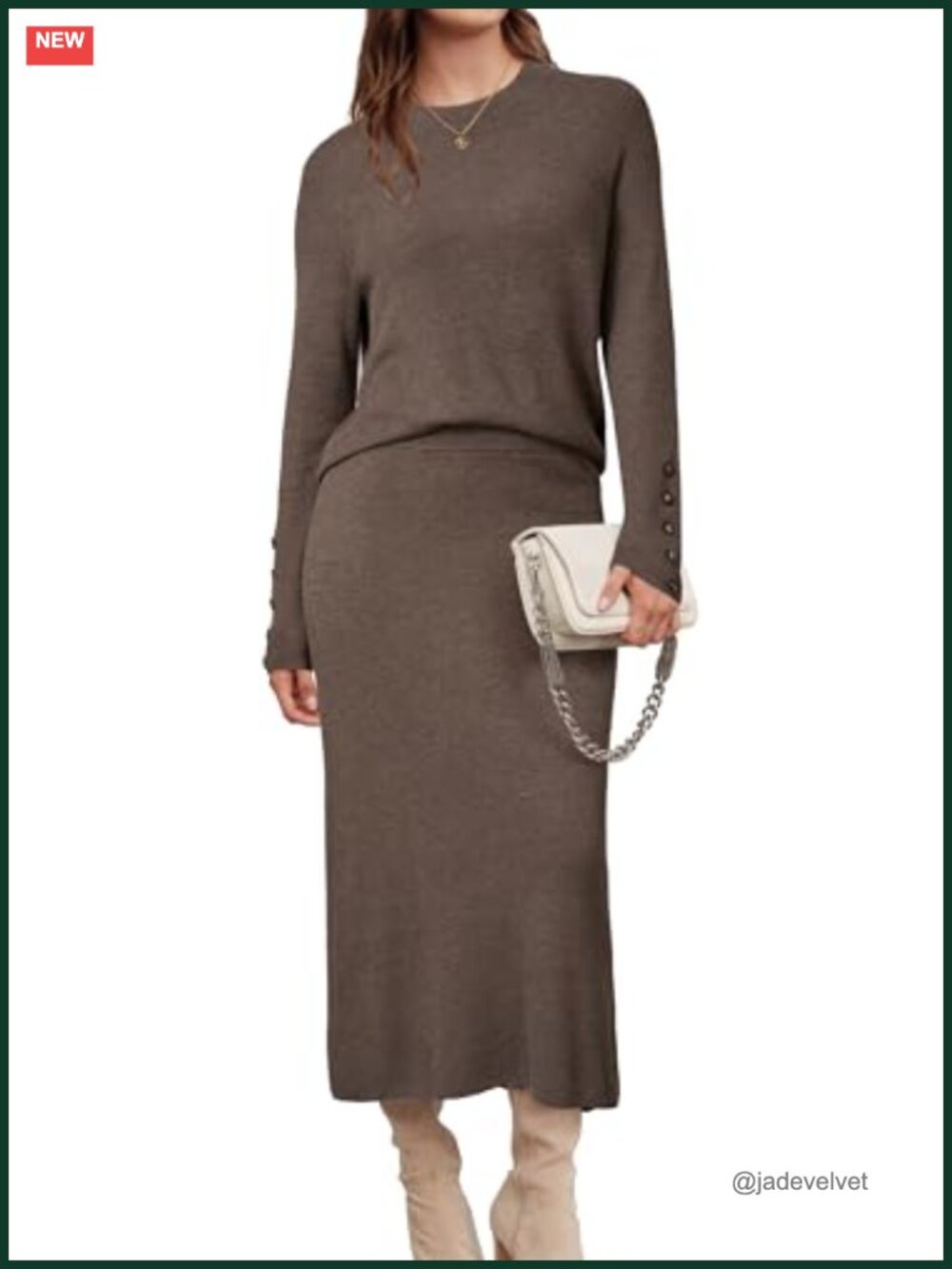 Wool Blend 2 Piece Skirt Set, Long Sleeve Lounge Sweater, Wrinkle Resistant